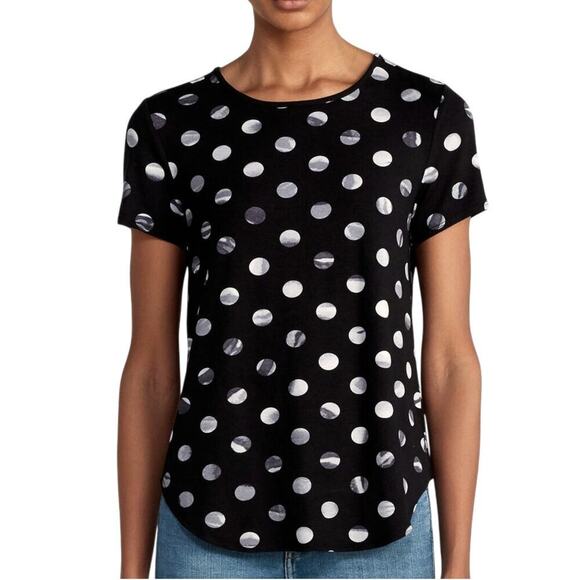 New Premise Women's Shadow Dot Soft Cotton Blend Hi-Low Hem T-Shirt - Picture 1 of 6
